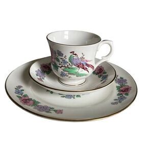 TeaCup Antique Staffordshire English Bone China Saucer Dessert Plate Cathay Peac